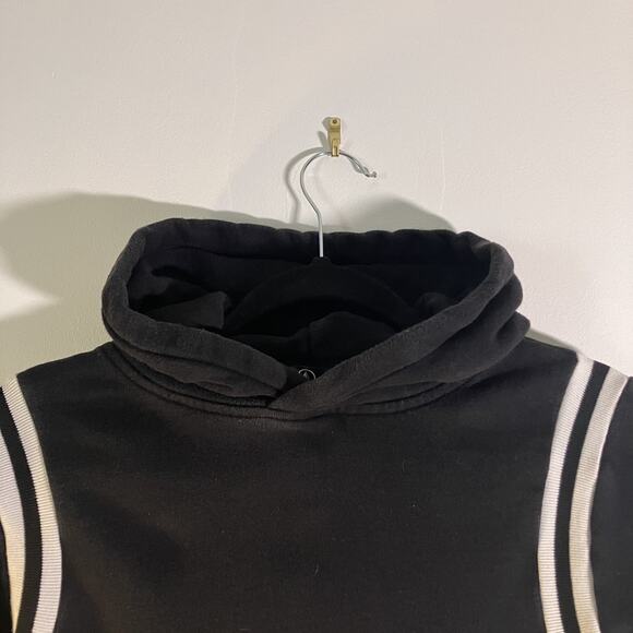 Volcom Hoodie Youth Large Black Thrifter Pullover Kangaroo Pocket Striped Sleeve - Picture 8 of 16